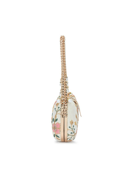 Embellished Cream & Pink Wrist Loop Box Clutch