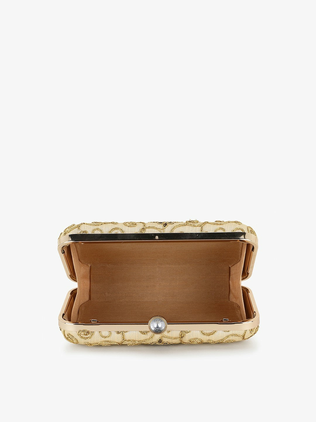 Beige Embroidered Box Clutch – Elegant Party & Wedding Handbag with Shoulder Strap