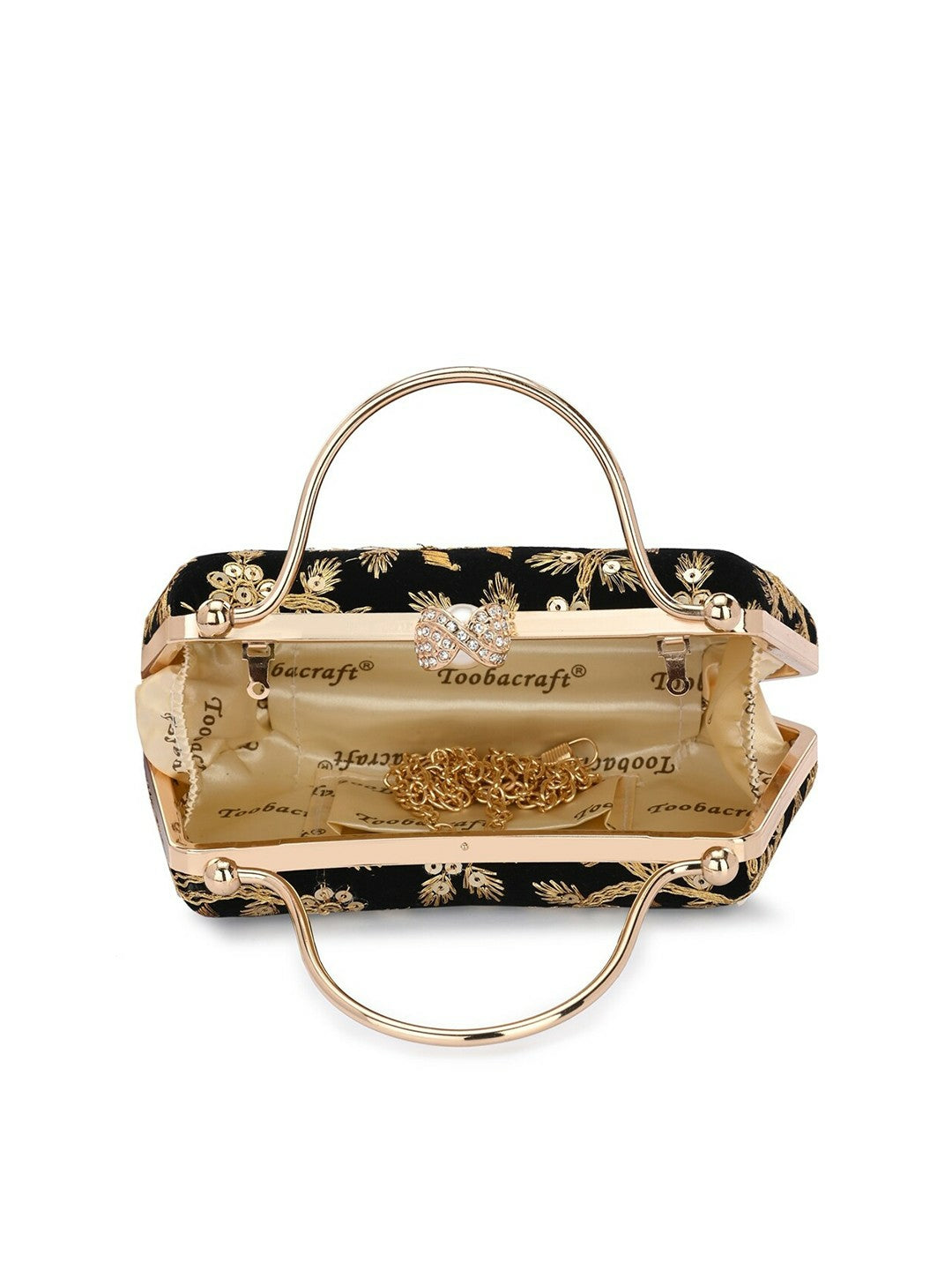 Black & Gold Embellished Box Clutch with Wrist Loop