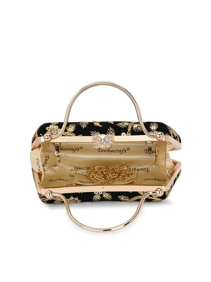 Black & Gold Embellished Box Clutch with Wrist Loop