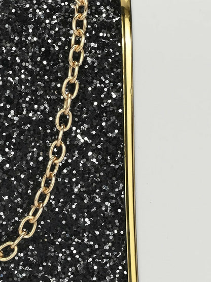 Black & White Colourblocked Embellished Box Clutch