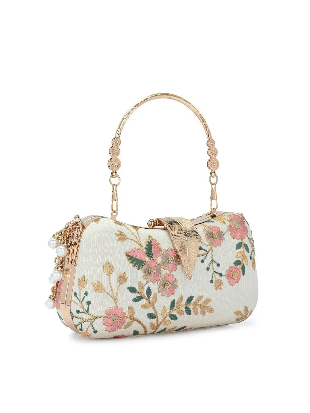 Embellished Cream & Pink Wrist Loop Box Clutch