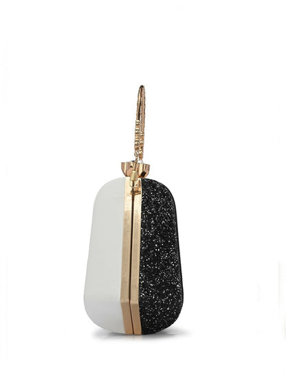 Black & White Colourblocked Embellished Box Clutch