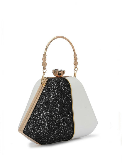 Black & White Colourblocked Embellished Box Clutch