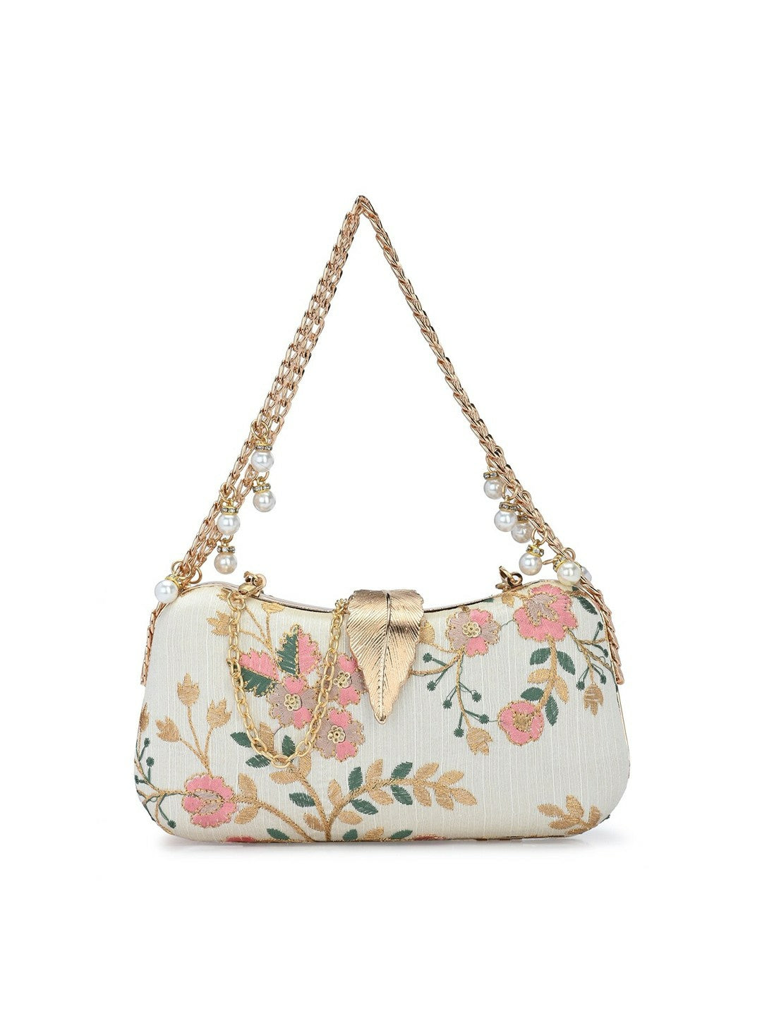 Embellished Cream & Pink Wrist Loop Box Clutch
