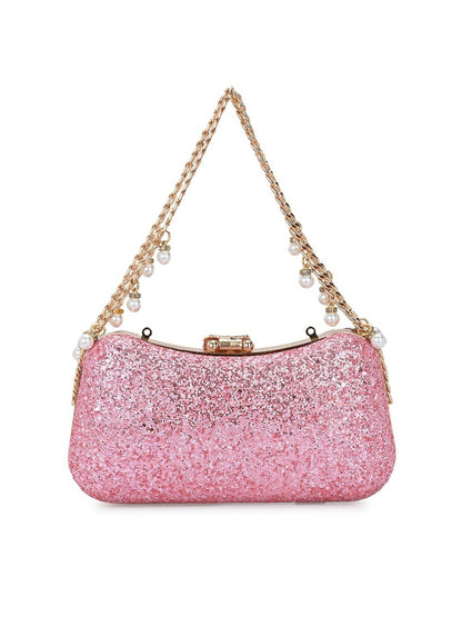 Pink & Gold Embellished Wrist Loop Box Clutch