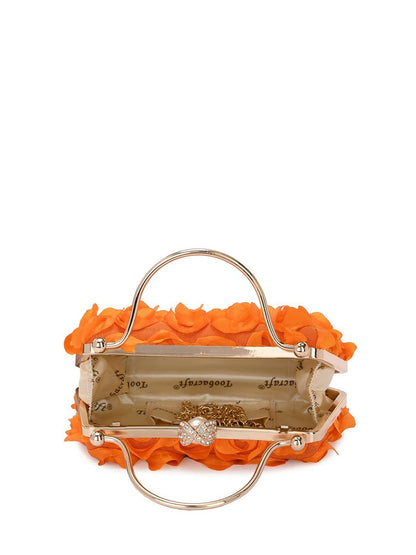 Orange & Gold Embellished Box Clutch with Wrist Loop