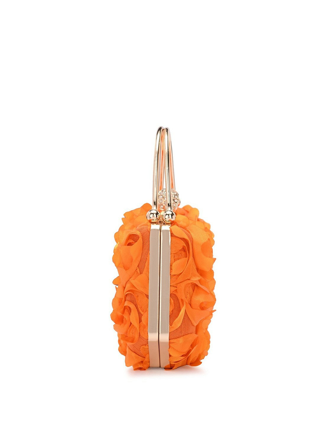 Orange & Gold Embellished Box Clutch with Wrist Loop
