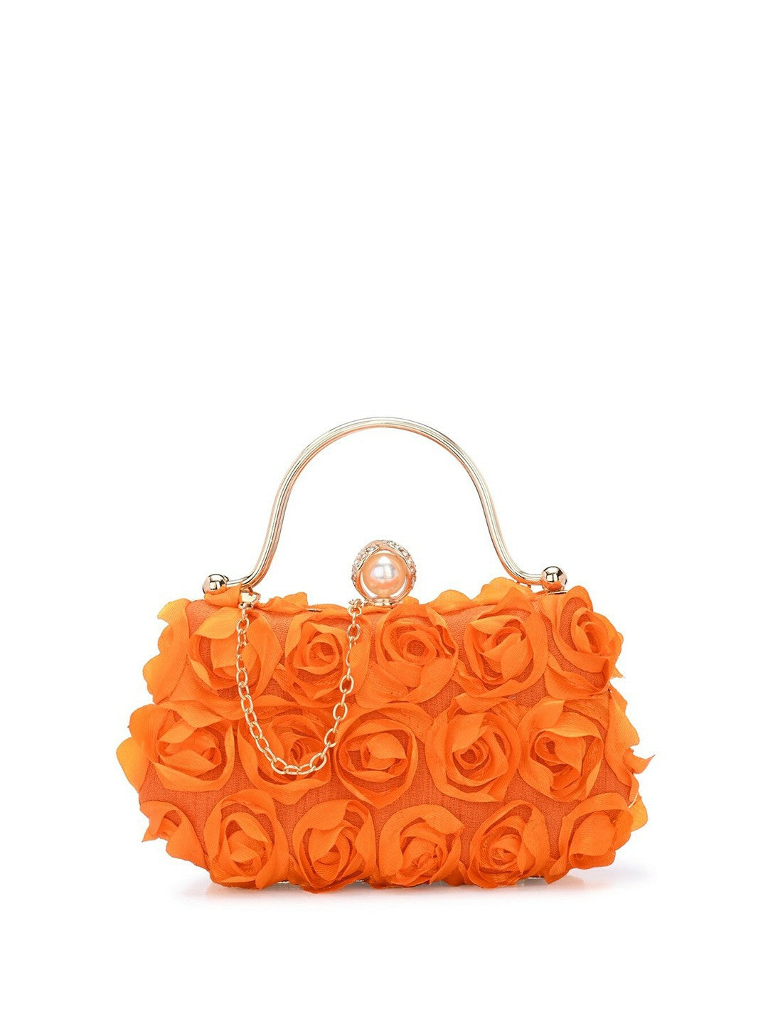 Orange & Gold Embellished Box Clutch with Wrist Loop