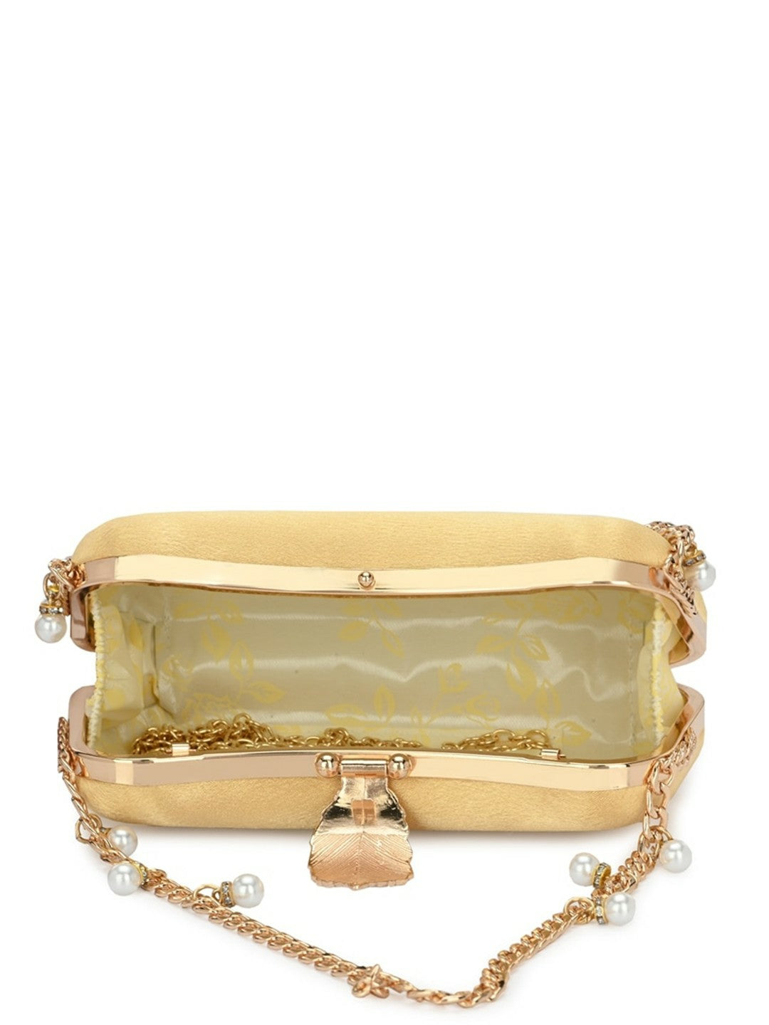 Gold-Toned Embellished Box Clutch with Shoulder Strap