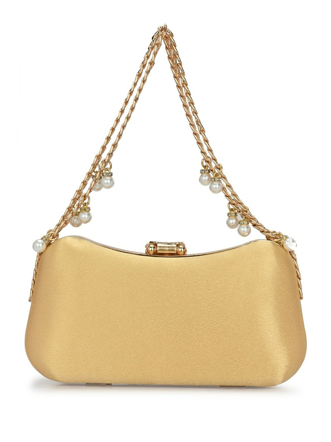 Gold-Toned Embellished Box Clutch with Shoulder Strap