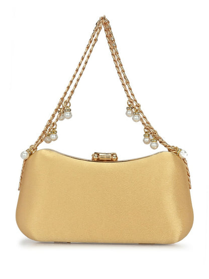 Gold-Toned Embellished Box Clutch with Shoulder Strap