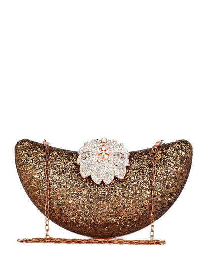 Copper & Cream Embellished Half Moon Clutch