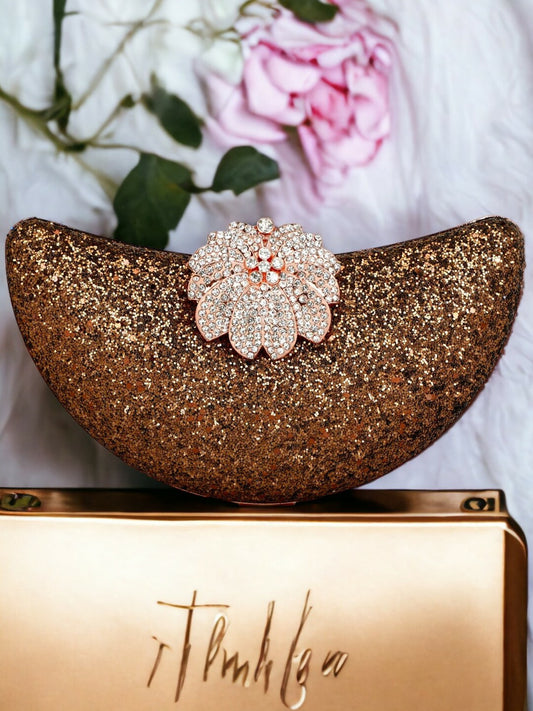 Copper & Cream Embellished Half Moon Clutch