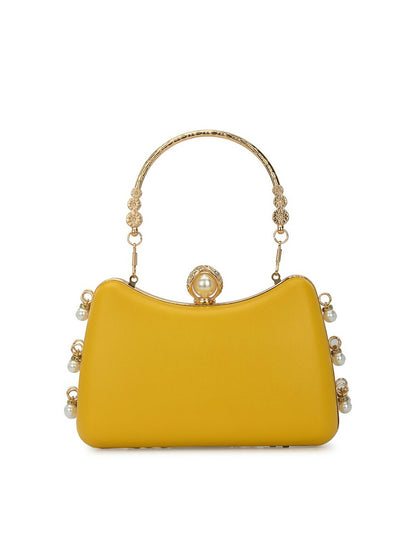Yellow & Gold Embellished Box Clutch with Shoulder Strap