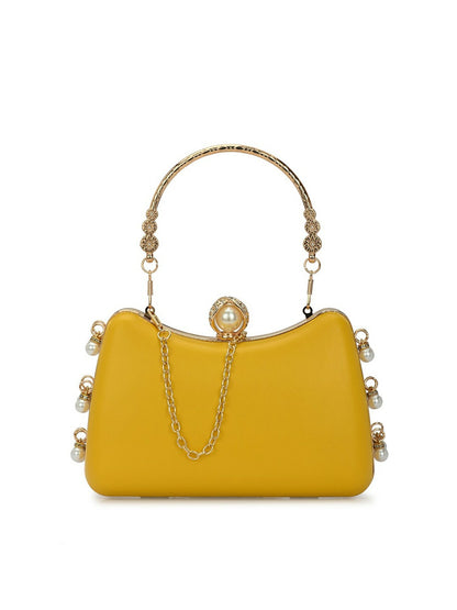 Yellow & Gold Embellished Box Clutch with Shoulder Strap