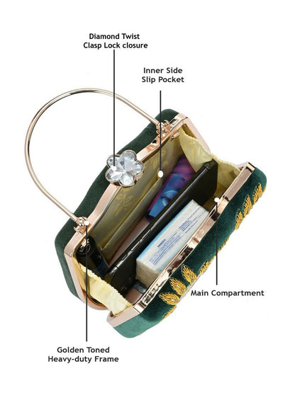 Green & Yellow Embellished Box Clutch