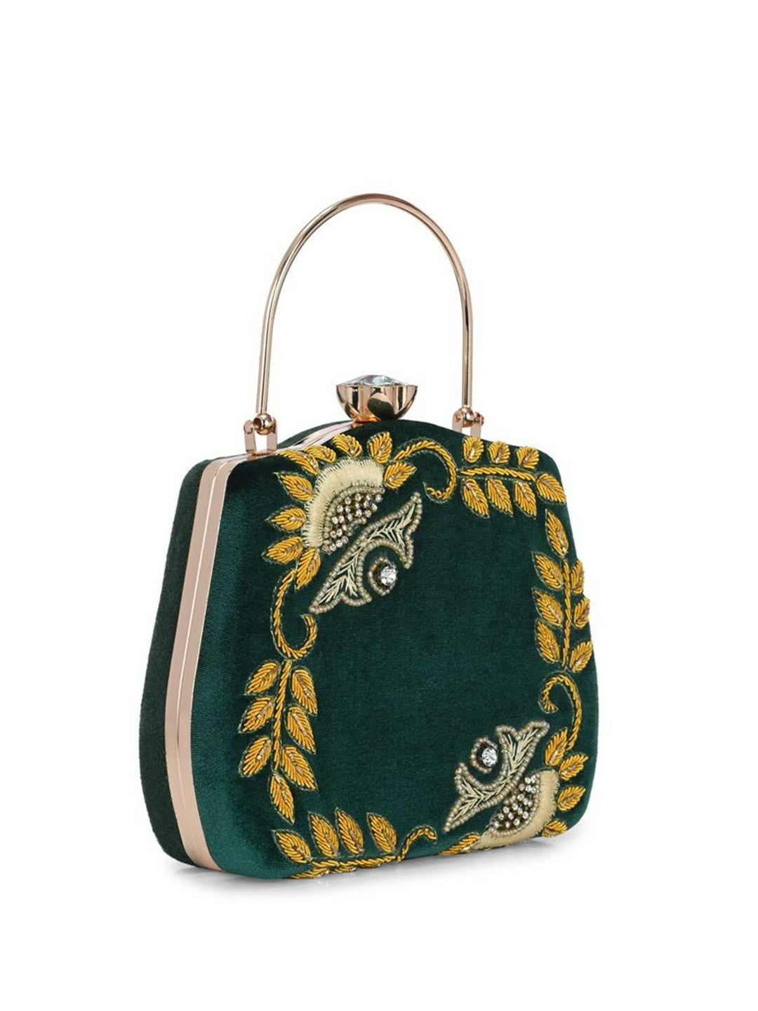 Green & Yellow Embellished Box Clutch