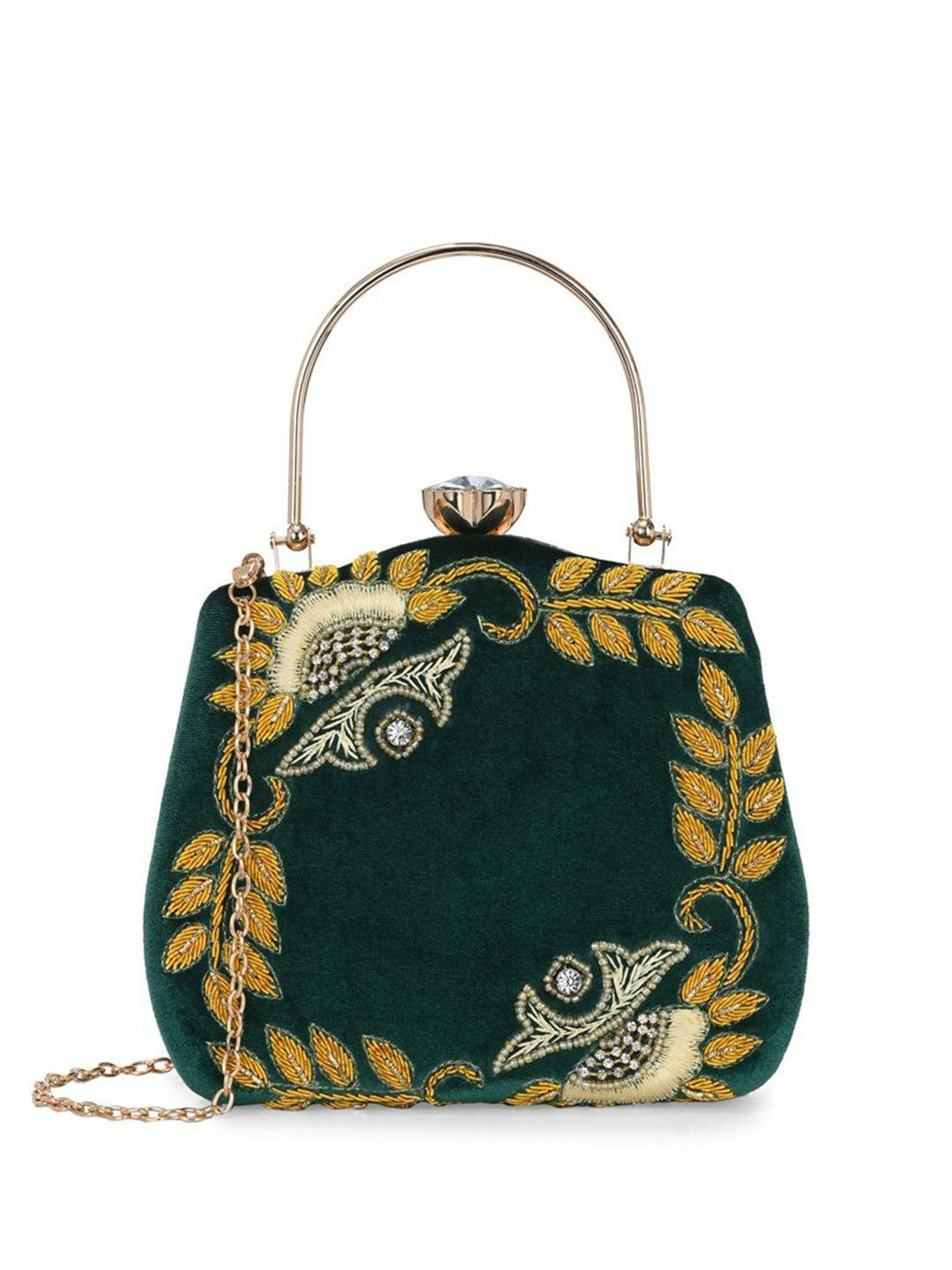 Green & Yellow Embellished Box Clutch