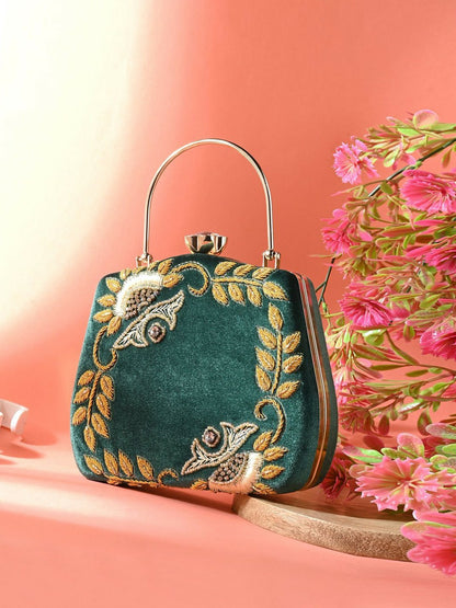 Green & Yellow Embellished Box Clutch