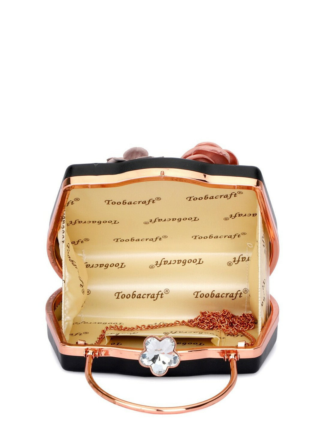 Black & Pink Embellished Box Clutch with Shoulder Strap