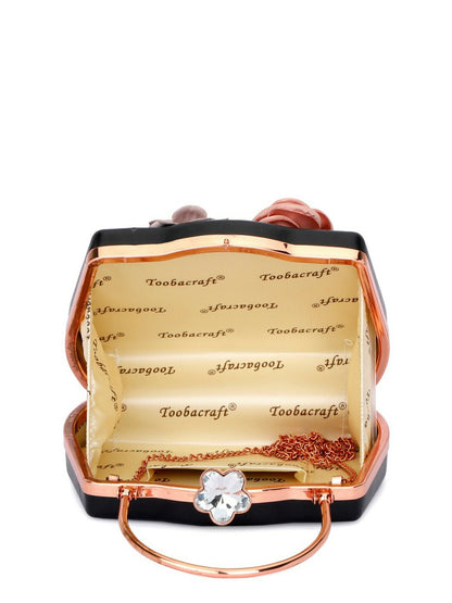 Black & Pink Embellished Box Clutch with Shoulder Strap