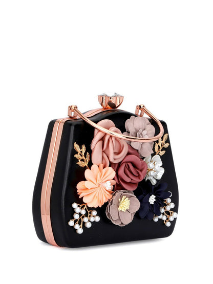 Black & Pink Embellished Box Clutch with Shoulder Strap
