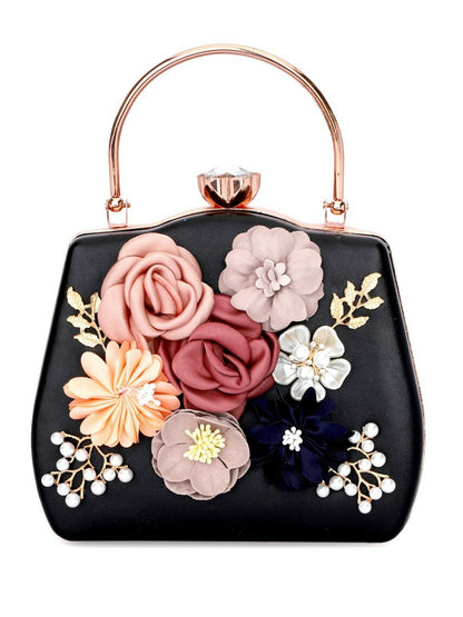 Black & Pink Embellished Box Clutch with Shoulder Strap