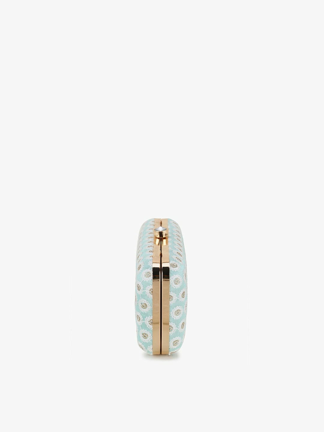 IndiaIsta Pastel Blue, White & Gold Box Clutch – Polka Dot Embroidered Faux Silk with Detachable Shoulder Strap