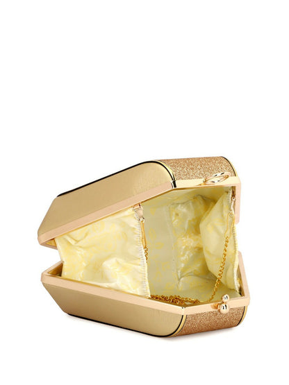 Gold Embellished Box Clutch with Shoulder Strap