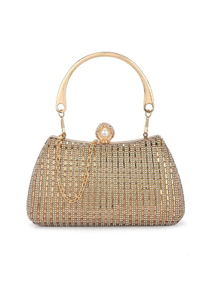 Gold Embellished Wrist Loop Box Clutch
