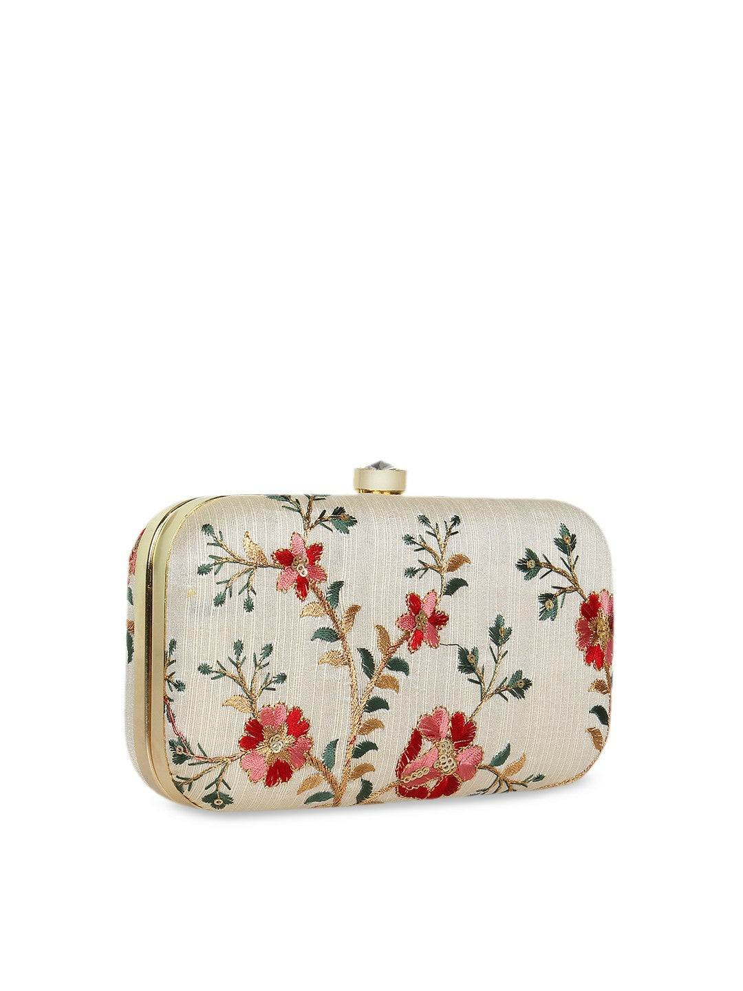 Off-White Embroidered Clutch Bag with Shoulder Strap – Elegant Evening Accessory