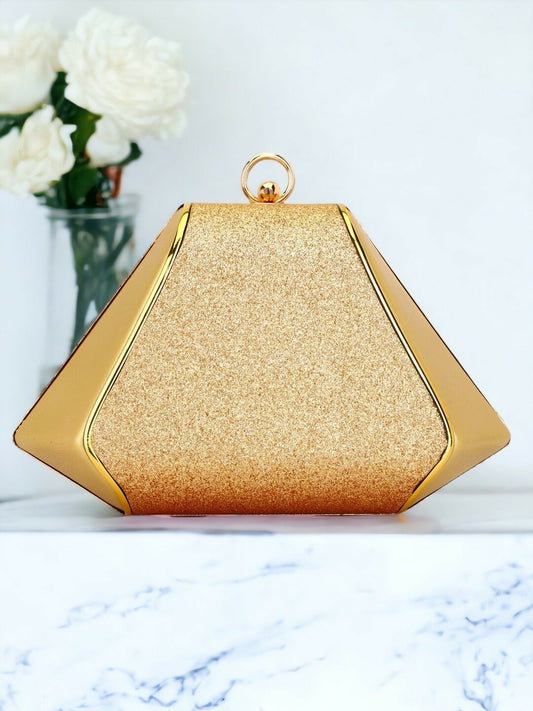 Gold Embellished Box Clutch with Shoulder Strap