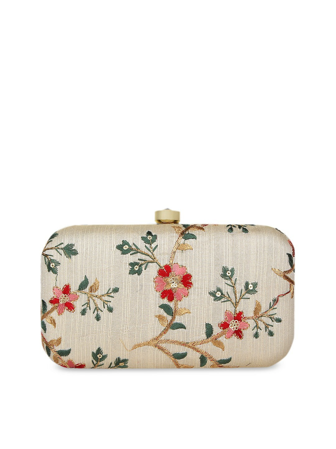 Off-White Embroidered Clutch Bag with Shoulder Strap – Elegant Evening Accessory