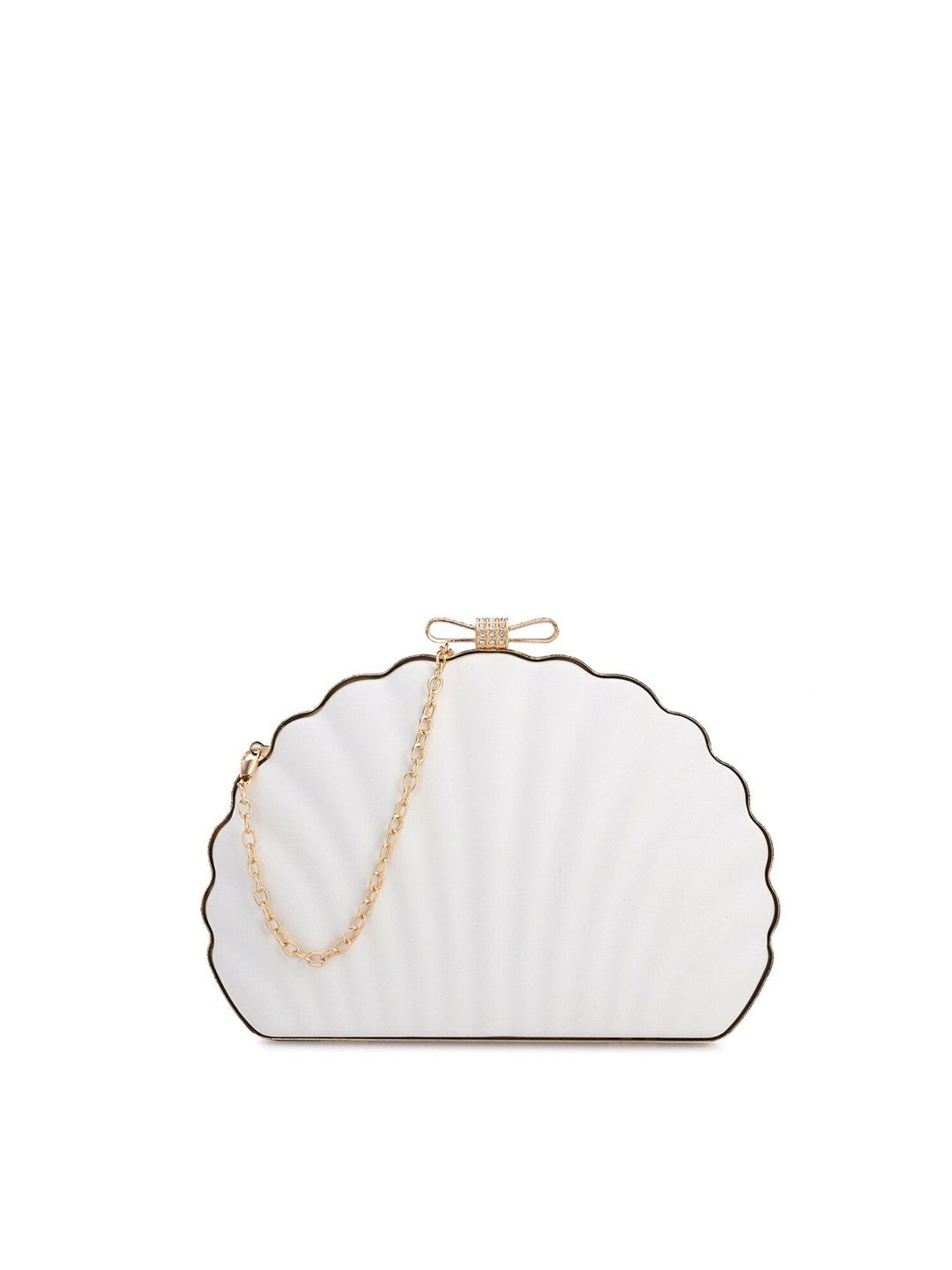 White Embellished Box Clutch with Shoulder Strap