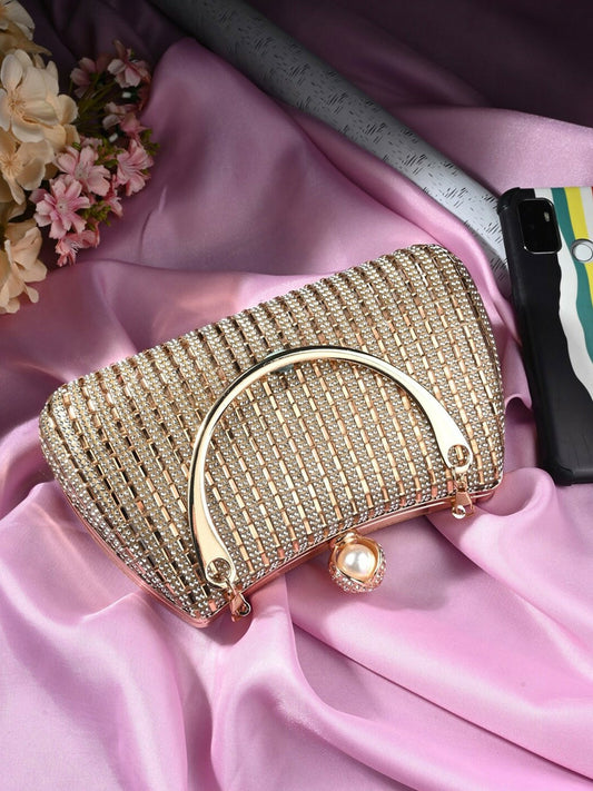 Gold Embellished Wrist Loop Box Clutch