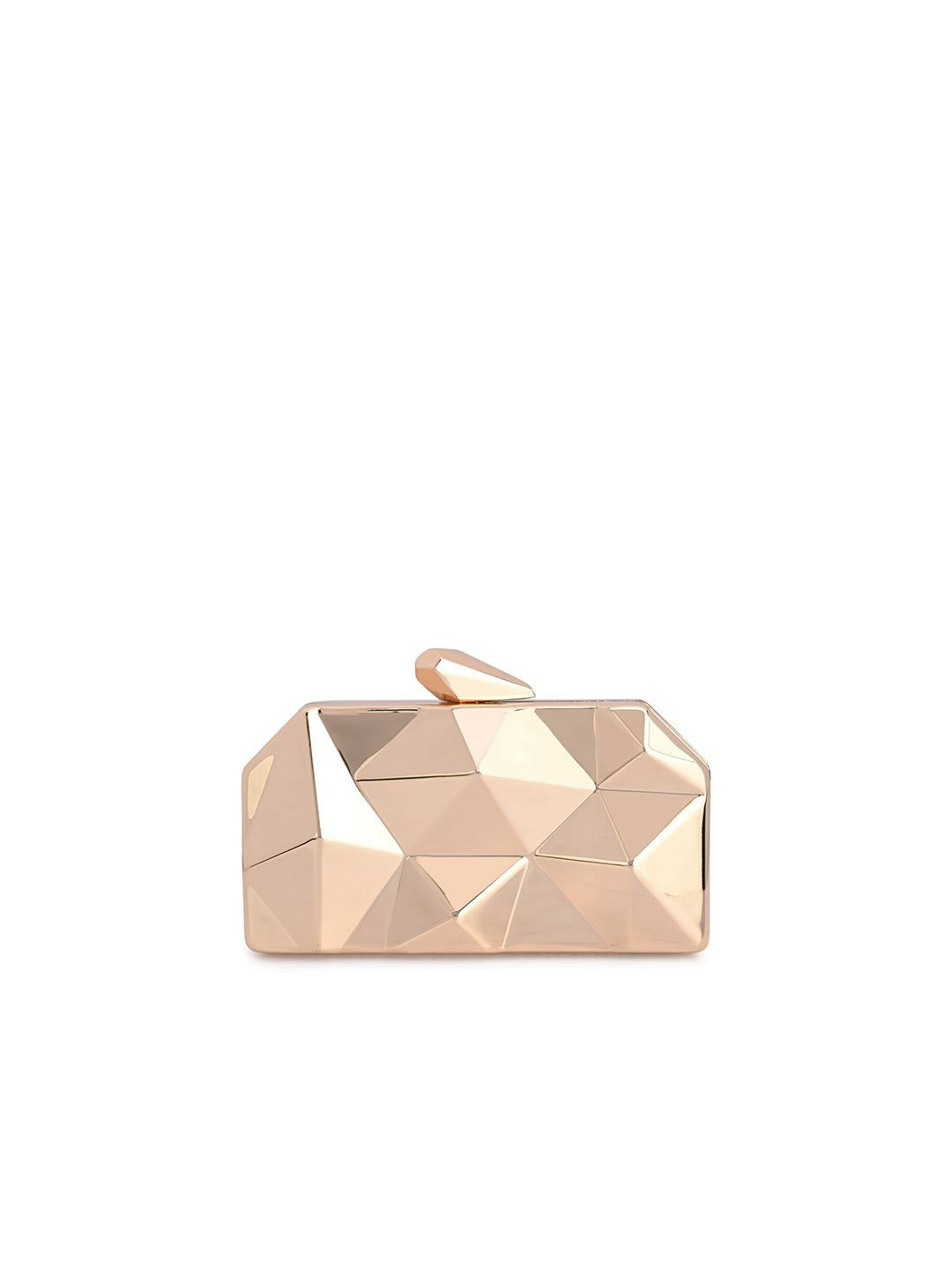 Gold-Toned Embellished Box Clutch with Shoulder Strap