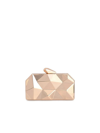 Gold-Toned Embellished Box Clutch with Shoulder Strap