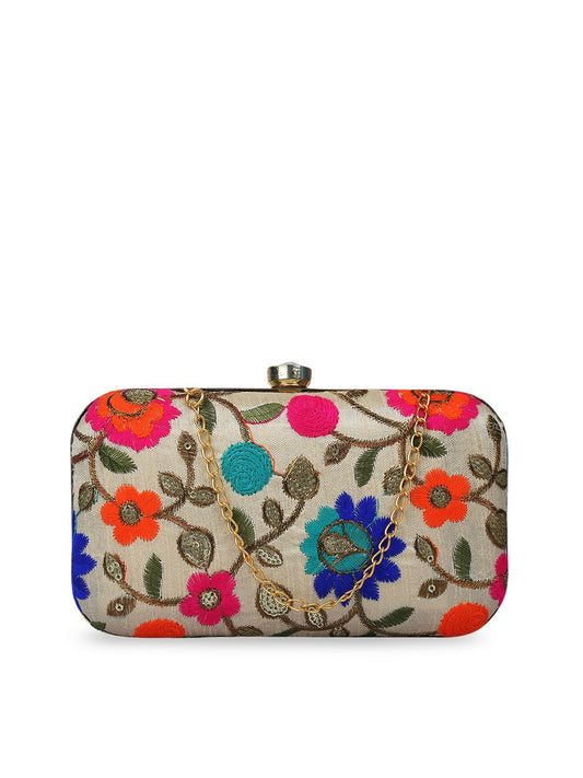 Multicoloured Embellished Clutch Bag – Stylish Evening Purse with Click Closure | Indiaista