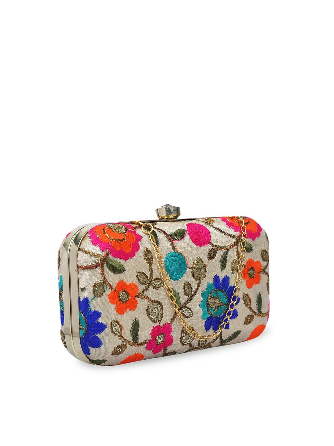 Multicoloured Embellished Clutch Bag – Stylish Evening Purse with Click Closure | Indiaista