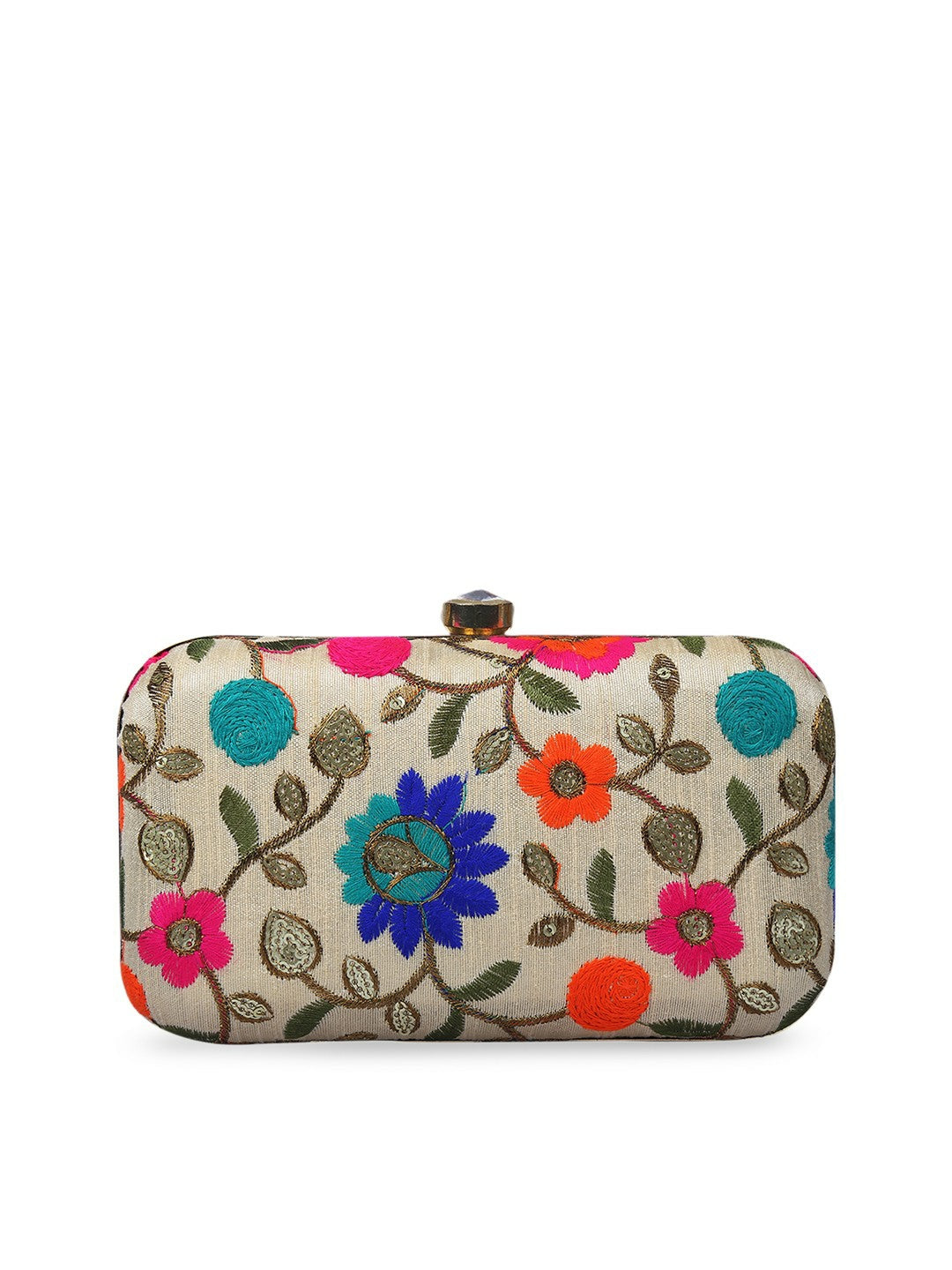 Multicoloured Embellished Clutch Bag – Stylish Evening Purse with Click Closure | Indiaista