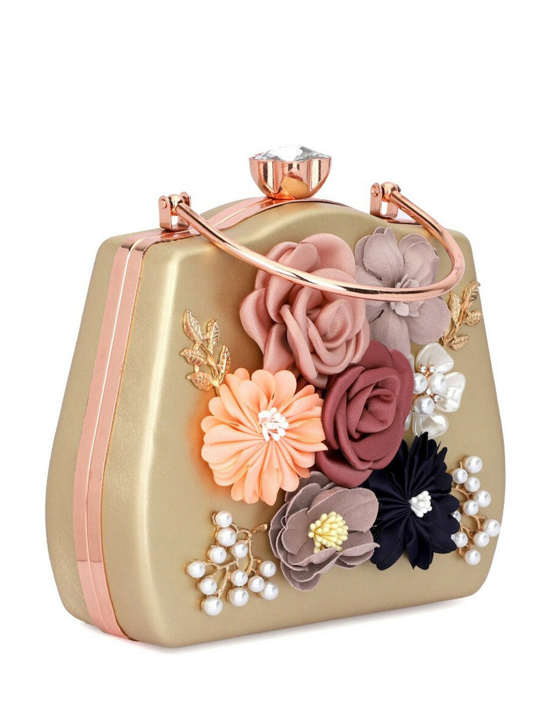 Gold & Black Embellished Party Purse with Shoulder Strap