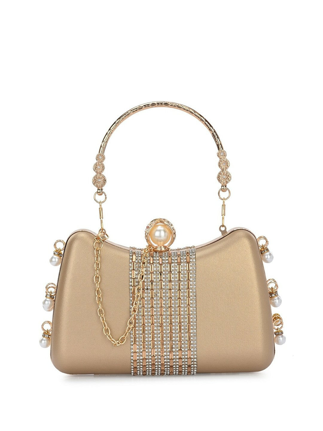 Gold Embellished Box Clutch with Wrist Loop