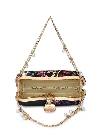Embellished Black & Red Wrist Loop Box Clutch