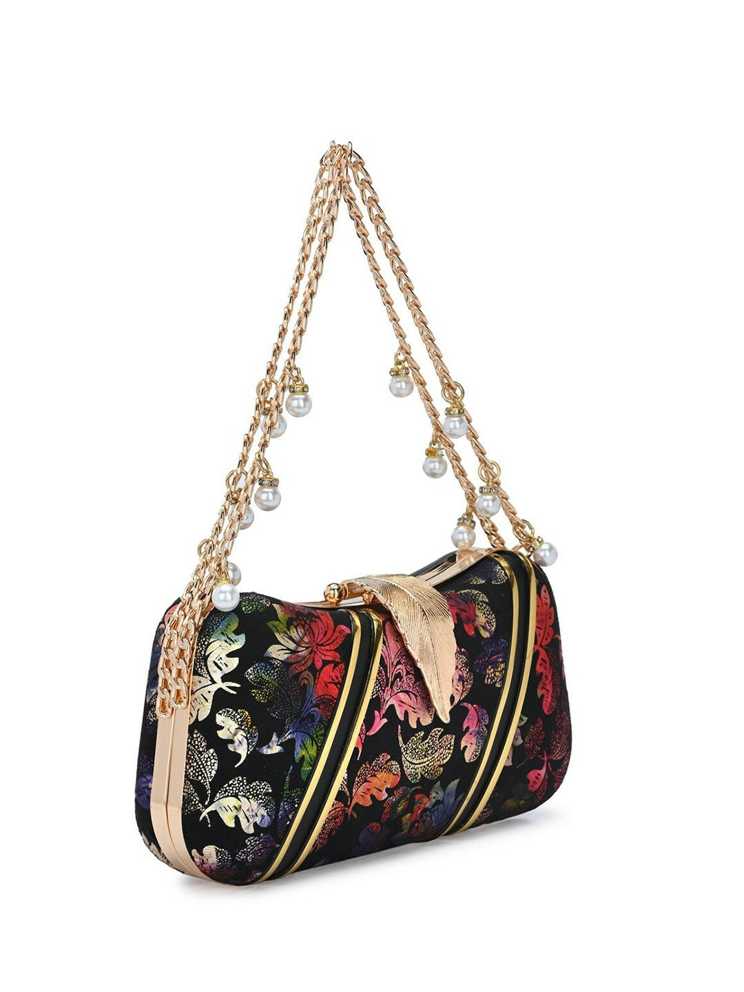 Embellished Black & Red Wrist Loop Box Clutch