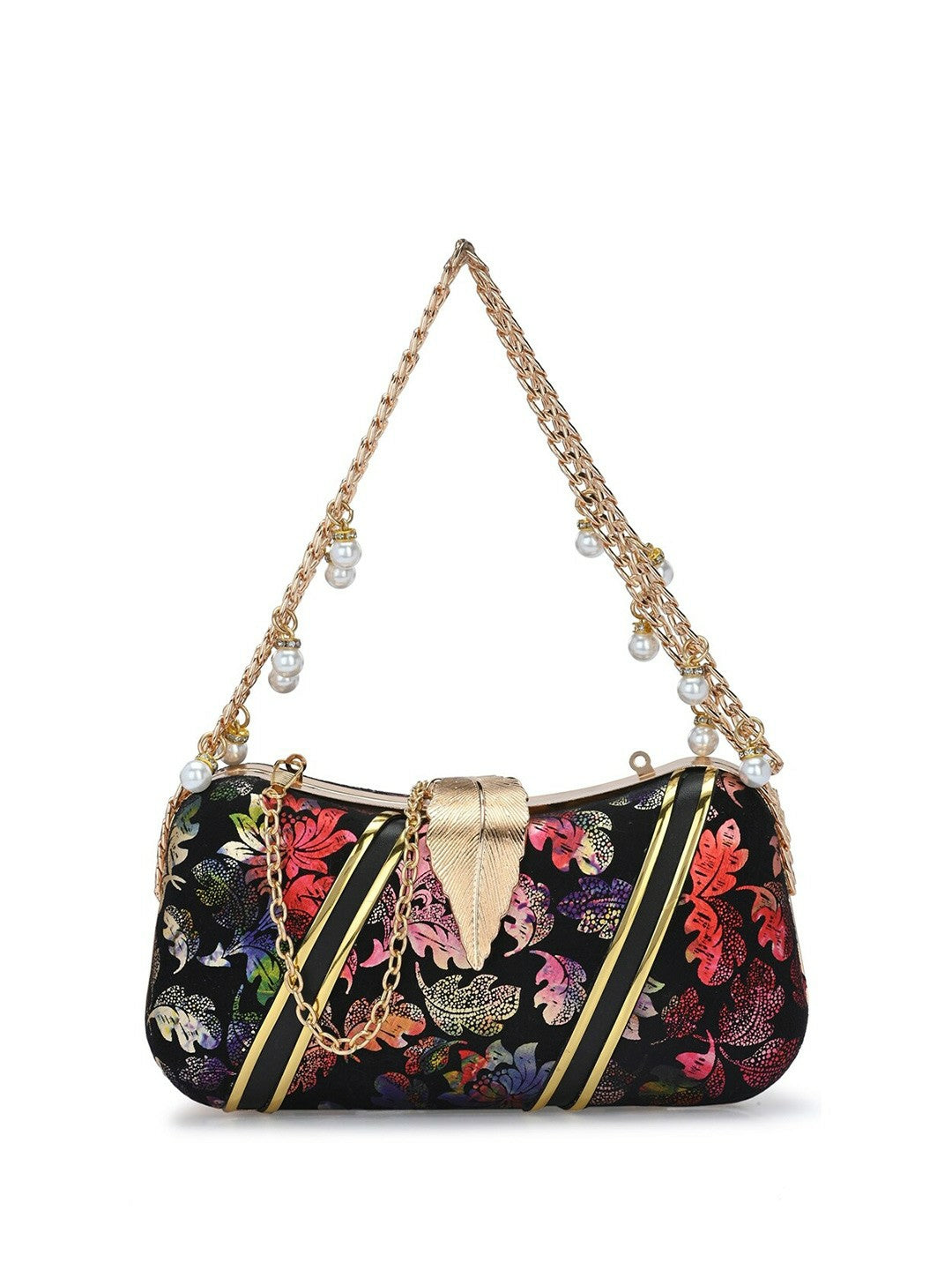 Embellished Black & Red Wrist Loop Box Clutch