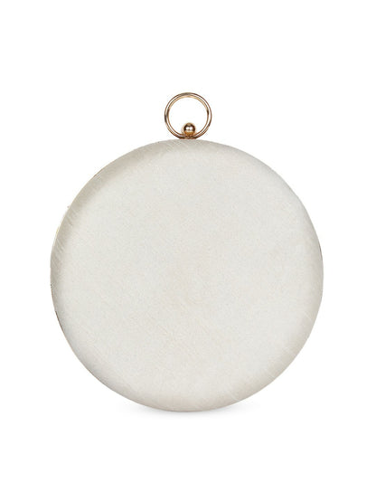 Women White Embellished Round Clutch – Elegant Evening & Wedding Accessory