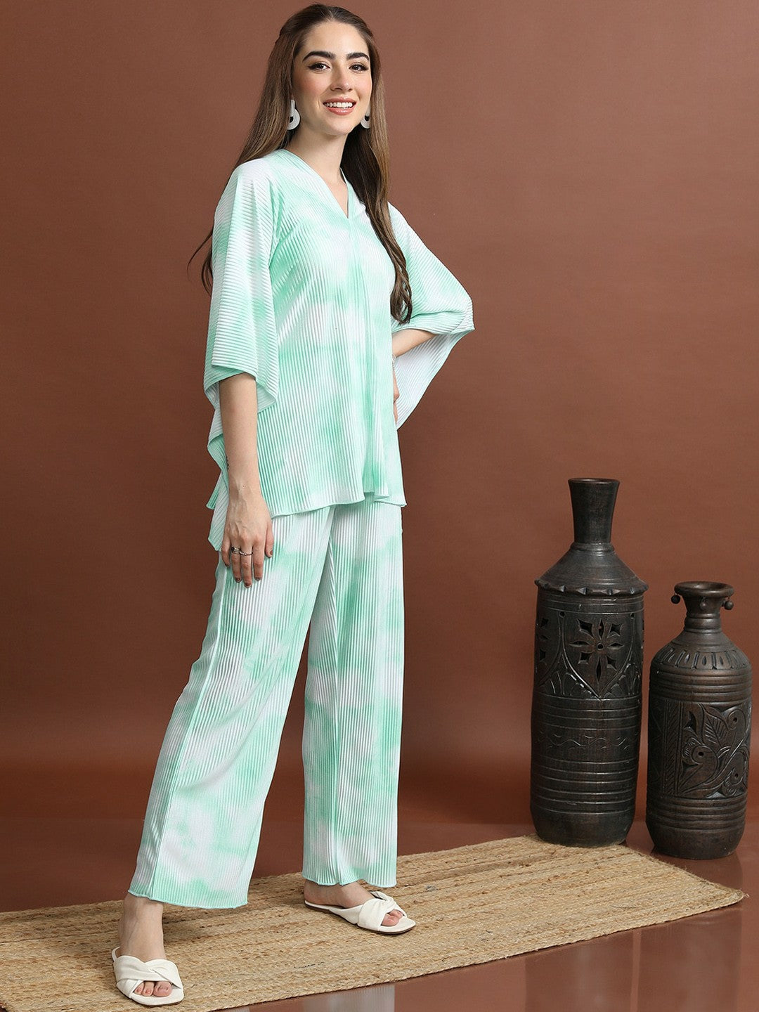 Sea Green Women’s Co-ord Set – Kaftan Top & Palazzo | Stylish Ethnic Wear – Indiaista