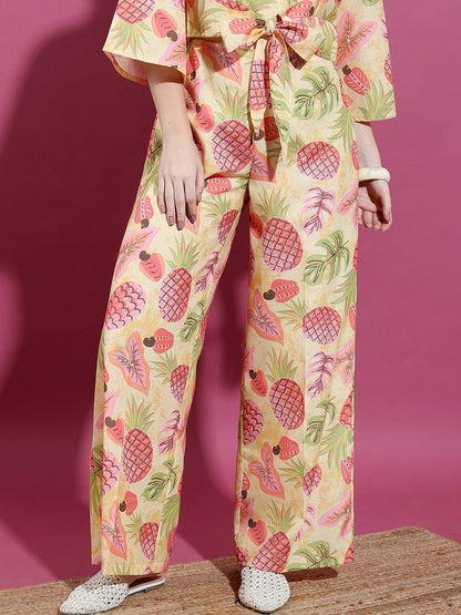 Women's Printed Co-Ord Set – Stylish V-Neck Top & Flared Trousers | Indiaista