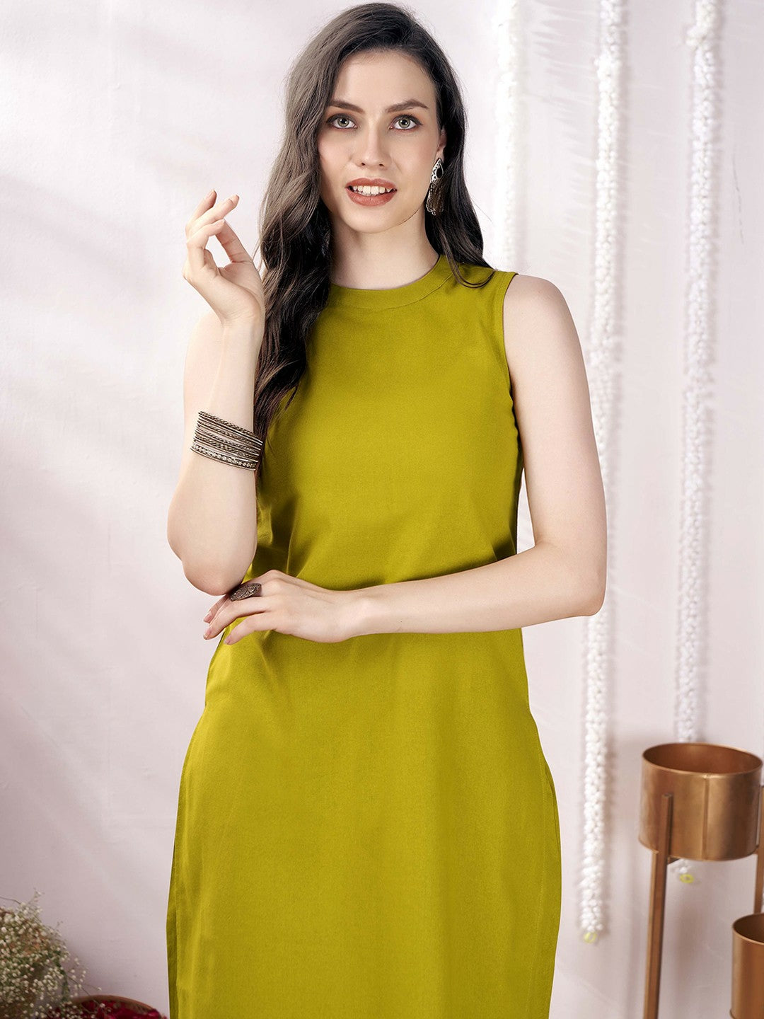 Lime Green Women’s Co-ord Set – Stylish Tunic & Trousers for Effortless Elegance | Indiaista